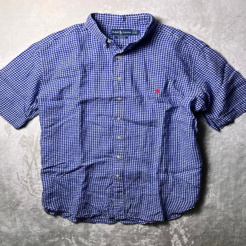 Ralph Lauren Linen Gingham Plaid Button Up Shirt Men's XLT Classic Fit Oversized
